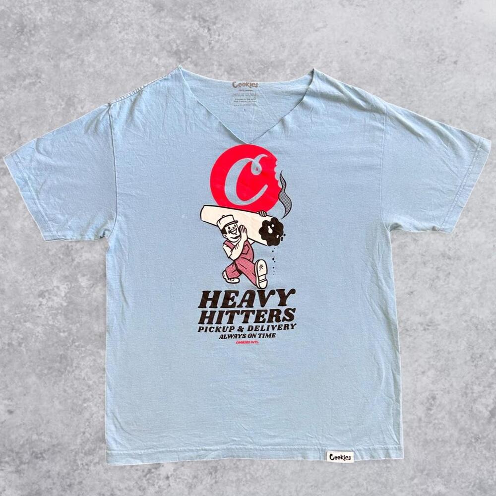 Heavy Hitters Light Blue Graphic Baseball Tee – Men's Size L